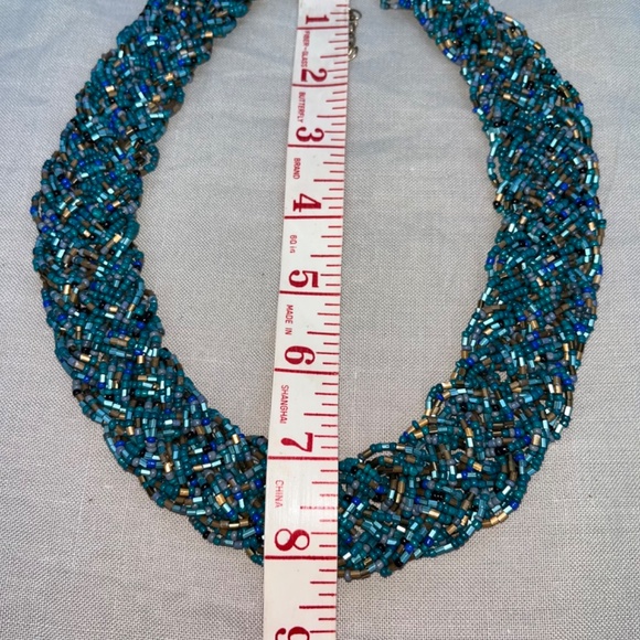 Collar-length blues & gold artisnal beaded necklace (18-20") - Picture 8 of 10